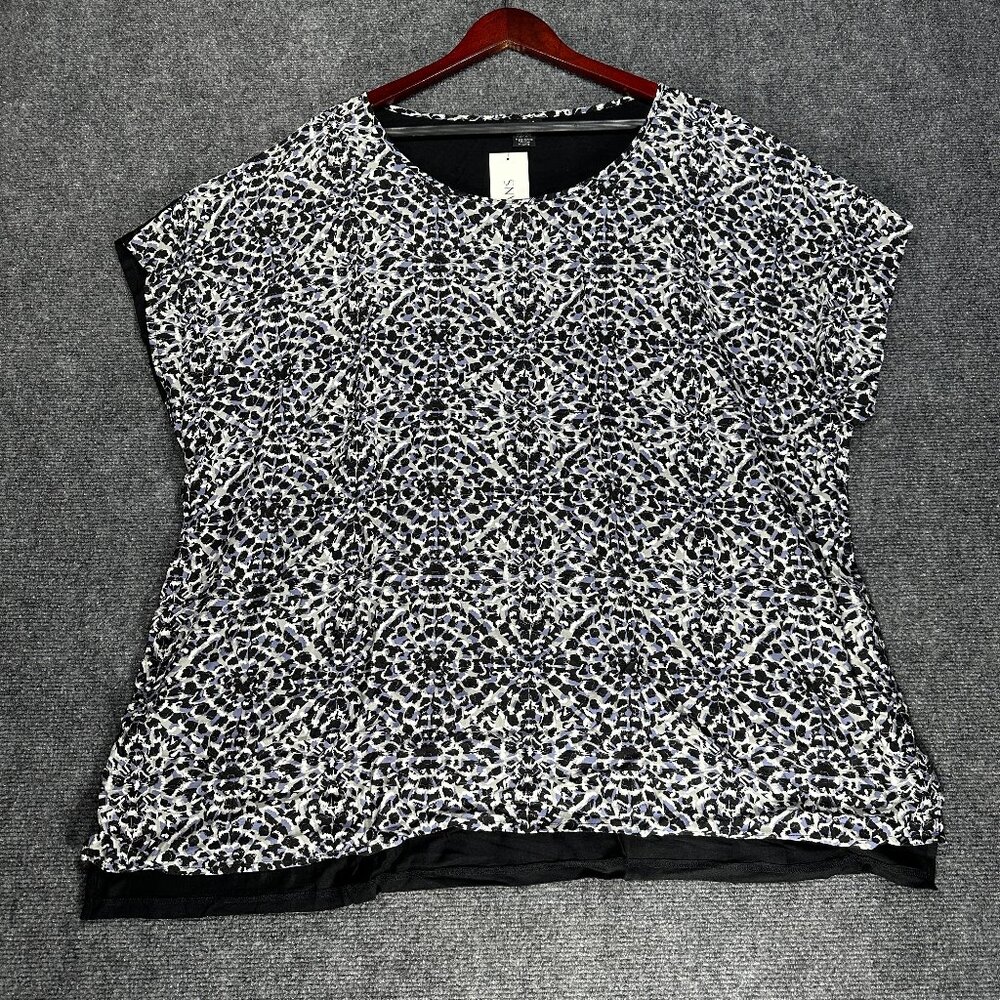 Evans Blouse Womens 22 Cap Sleeve Solid Back Print Front Split Hem Popover NEW